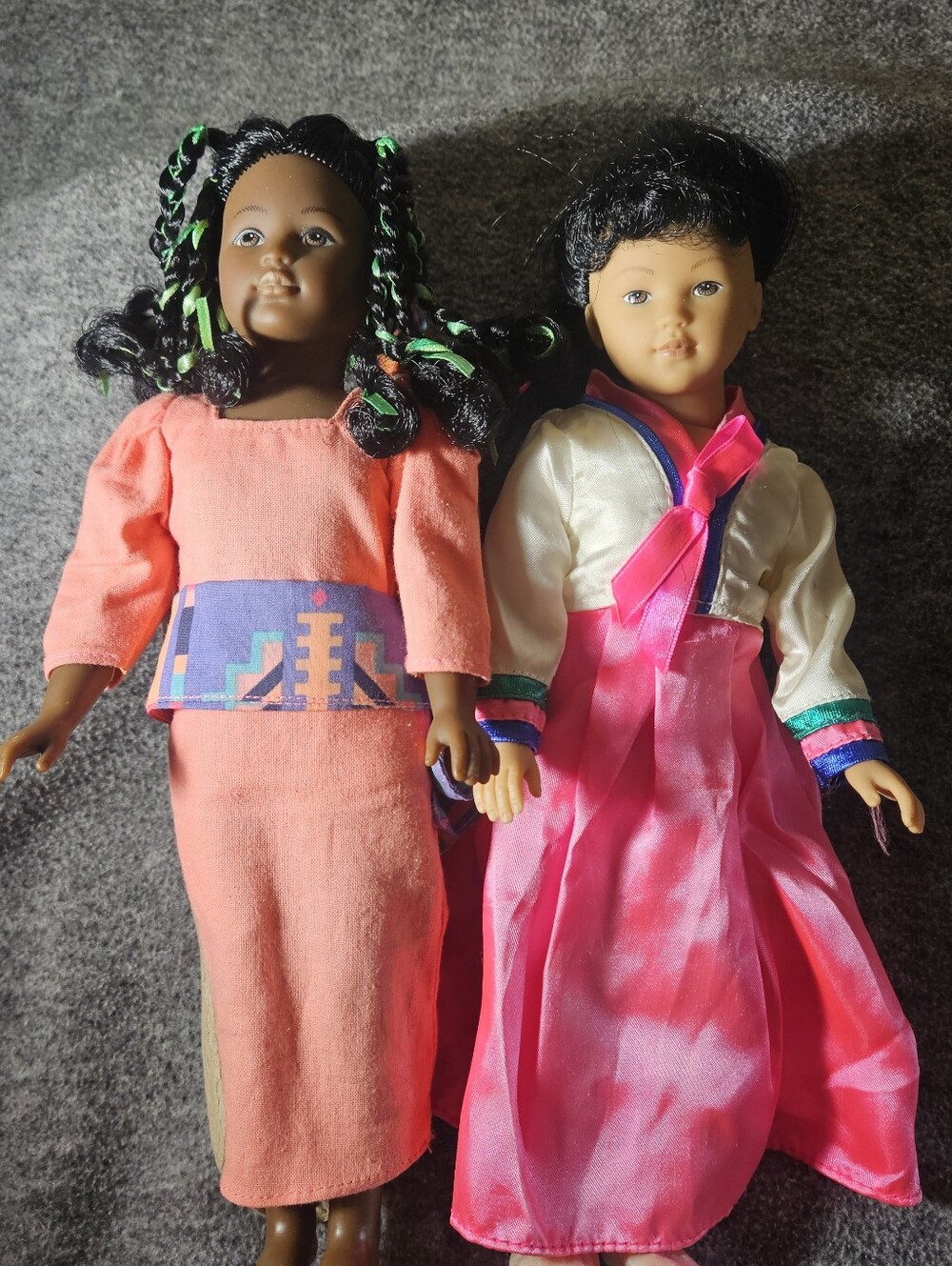 Kids Dolls Fashion Set - Pink & Coral Cultural Dresses. 1- Kenya 1-Korea